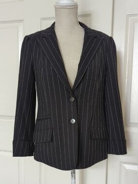 Alice + Olivia Black Pinstripe Wool Women's Blazer Jacket